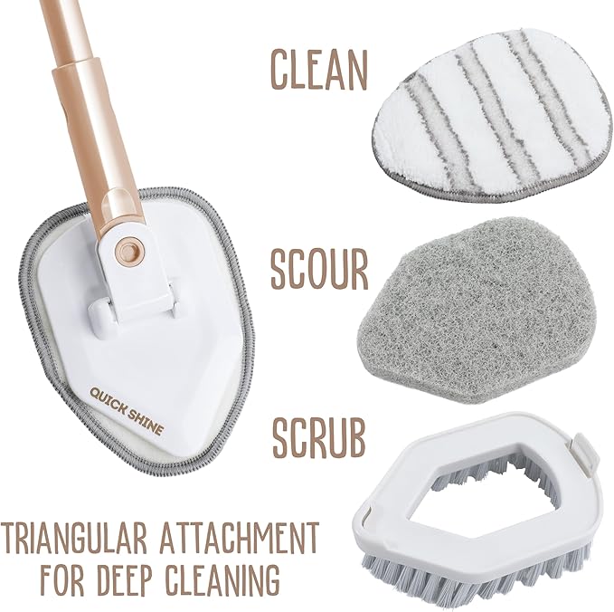 Quick Shine Ultimate Gold Clean + Polish Mop Kit | All-in-One 9 Pc Kit w/Interchangeable Attachments | No Batteries Needed | Pro Cleaning System for All Floor Types | 2-in-1 Mop
