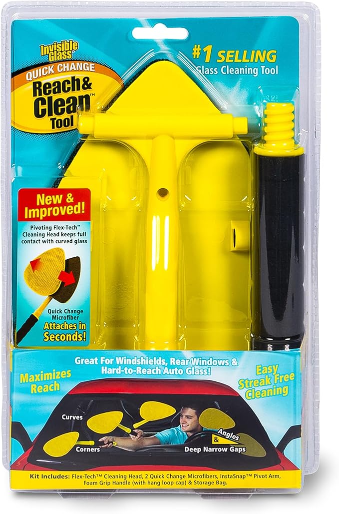 Invisible Glass 95160 Reach & Clean Glass Windshield Cleaner Tool Kit With Extendable Handle, (2) Reusable Quick Change Microfibers, and Storage Bag for Auto Windshield, Trucks, SUVs, RVs, and Windows