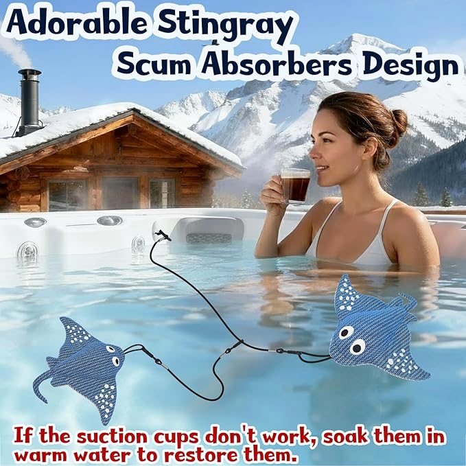 Stingray Hot Tub Scum Absorber Reusable Washable for Spa Scum Ray Floating Hot Tub Oil Absorber Cleaner Accessories for Adults (3 Pack, Skate)