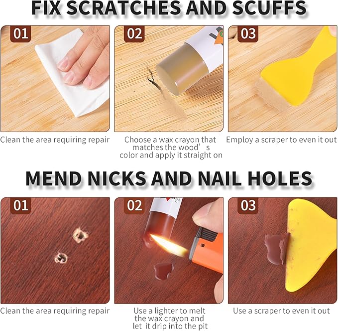 Wood Filler Sticks Pale Gray Furniture Scratch Repair Crayons Wood Floor Repair Wax Filler Sticks Furniture Repair Wax Crayons for Wooden Furniture, Floors, Cabinets & Tables
