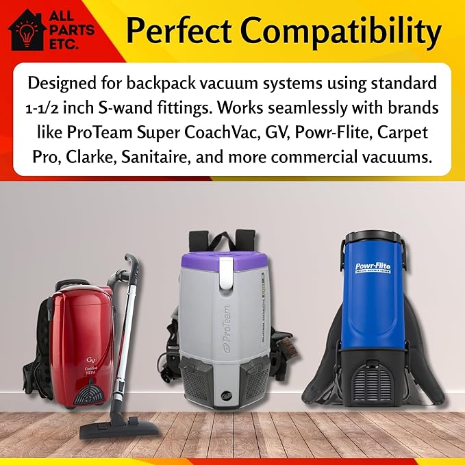 Static-Dissipating Vacuum Hose & Scallop Face Floor Tool Kit Fits 1-1/2” Backpack Vacuums with S-Wand Compatible with ProTeam, GV, Sanitaire, Carpet Pro (Color is Gray Or Black)
