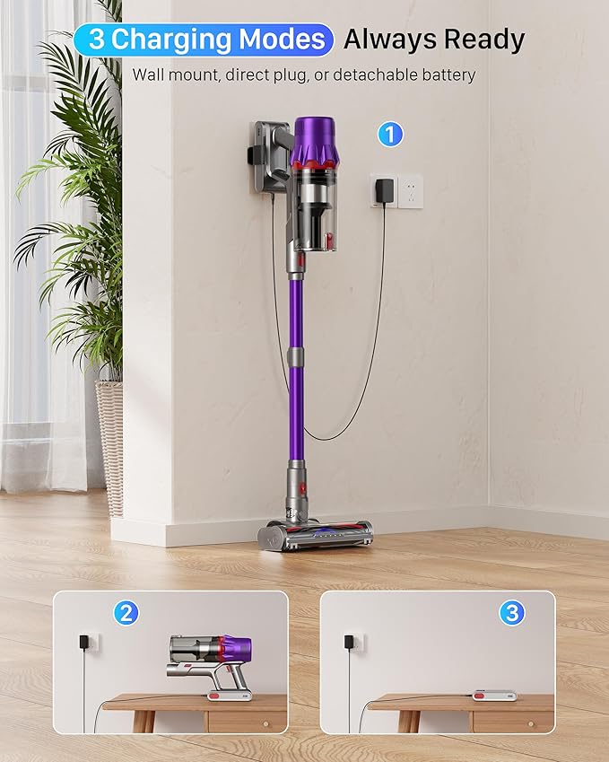 Cordless Vacuum Cleaner for Home - Powerful Stick Vacuum with HEPA Filter, 55-Min Runtime, LED Light, Anti-Tangle Brush, Detachable Battery,Lightweight Vacuum for Pet Hair,Carpets & Hard Floors