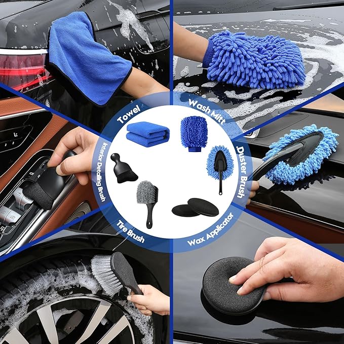 42Pcs Car Detailing Kit, Car Detailing Brush Set, Car Wash Cleaning Kit, Car Detailing Brushes, Professional Car Care Kit for Interior Exterior Wheels, Blue