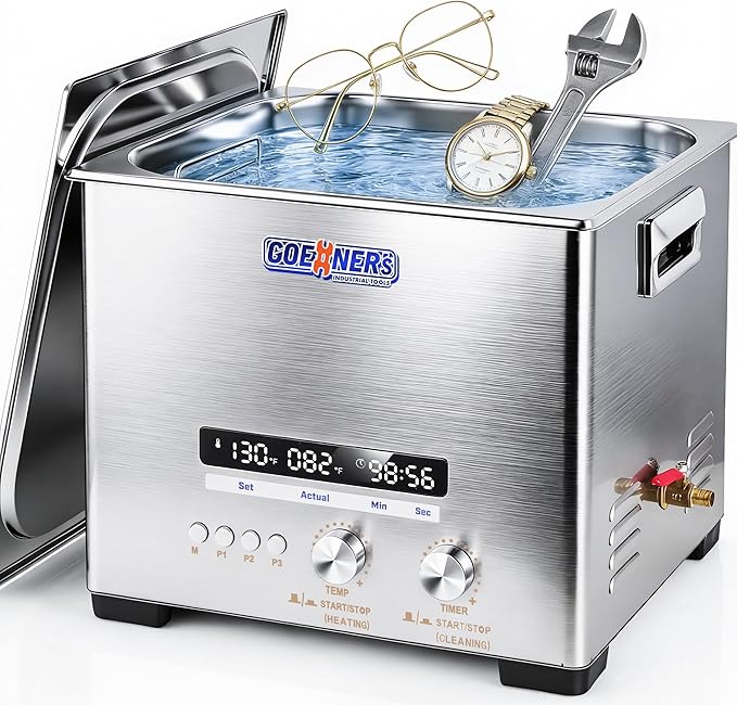 15L Professional Ultrasonic Cleaner Machine with Heater, 360W Ultra Sonic Cleaner with 3 Custom Memories, 99Min Timer & 176°F Temp, 40kHz Stainless Steel Ultrasonic Parts Cleaner for Carburetor, Lab