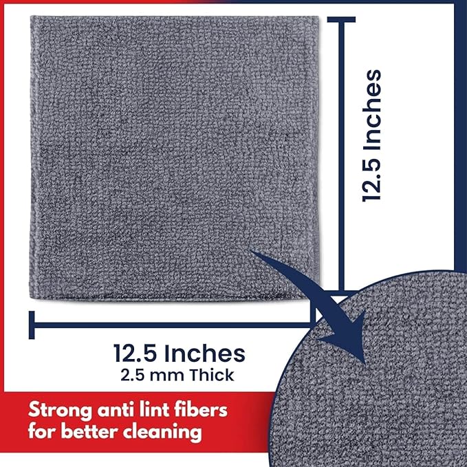 USANOOKS Microfiber Cleaning Cloth Grey - 24 Pcs (12.5"x12.5") - High Performance - 1200 Washes, Ultra Absorbent Microfiber Towel Weave Grime & Liquid for Streak-Free Mirror Shine - Car Washing Cloth