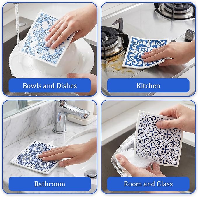 6-Pack Swedish Dish Cloths, Reusable Absorbent Quick-Dry Kitchen Towels, Unwoven Cleaning Cloths for Dishes, Countertops & Bathrooms