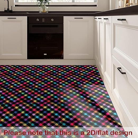 Nuxovilar Peel and Stick Vinyl Floor Tiles - 12x12 Inch Colorful Plaid Pattern, 10 Pcs Self-Adhesive Flooring for Easy Installation