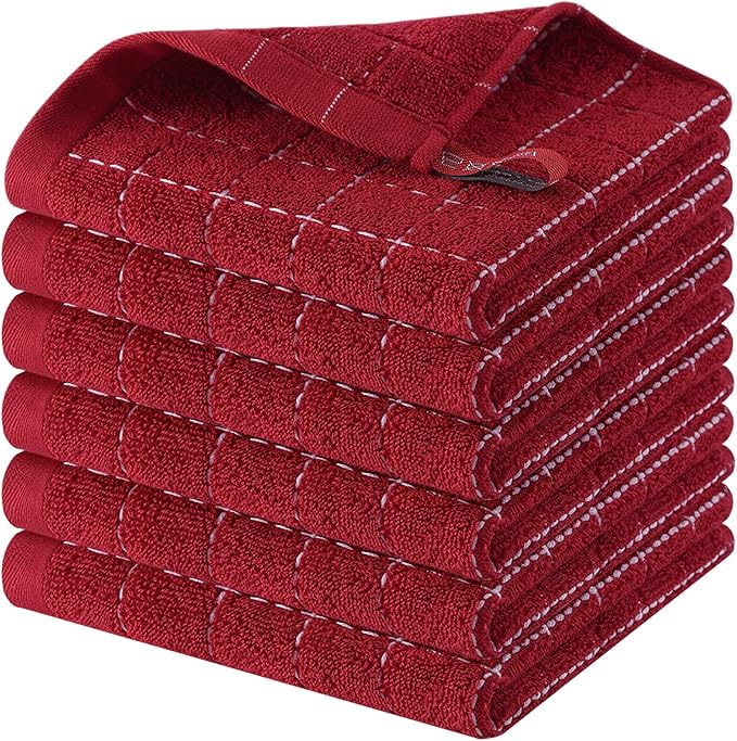 Homaxy 100% Cotton Terry Kitchen Dish Cloths, Ultra Soft and Absorbent Dish Towels for Kitchen, Suitable for Drying and Washing Dishes, 6 Pack, 12 x 12 Inches, Brick Red