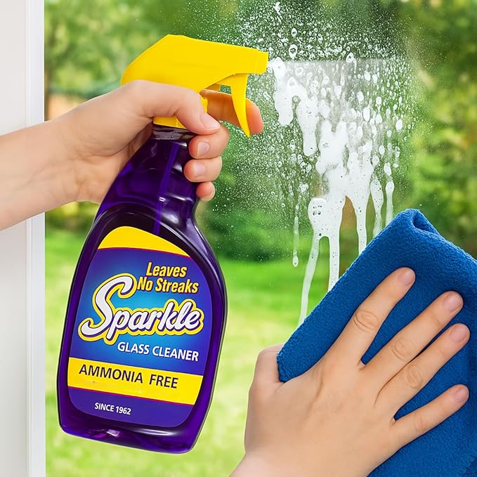 Sparkle Ammonia-Free Glass Cleaner Refill, Heavy Duty Streak-Free Window & Mirror Cleaner Spray, Original Formula, 2L Bottle (Pack of 6)