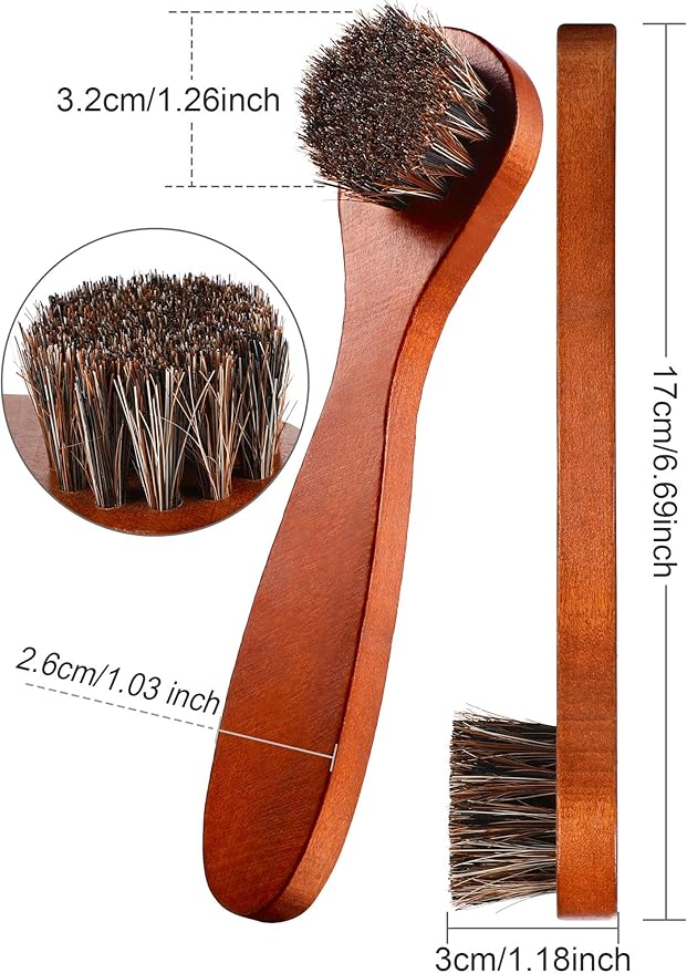 Youngjoy 6 Pieces Horsehair Shine Shoes Brush kit Polish Dauber Applicators, Brown, 6 x 1.5 inches