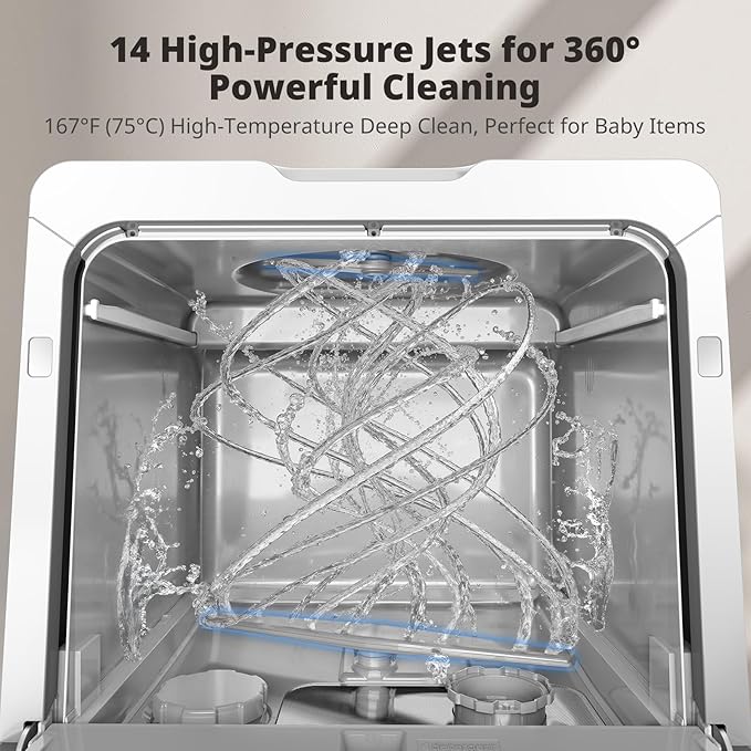AIRMSEN Countertop Dishwasher - 8 Wash Programs and 3 Useful Function, Integrated Water Softener, Delayed Start, Child Lock, No Hookup Needed, Portable Mini Size for Home, Apartments & RVs