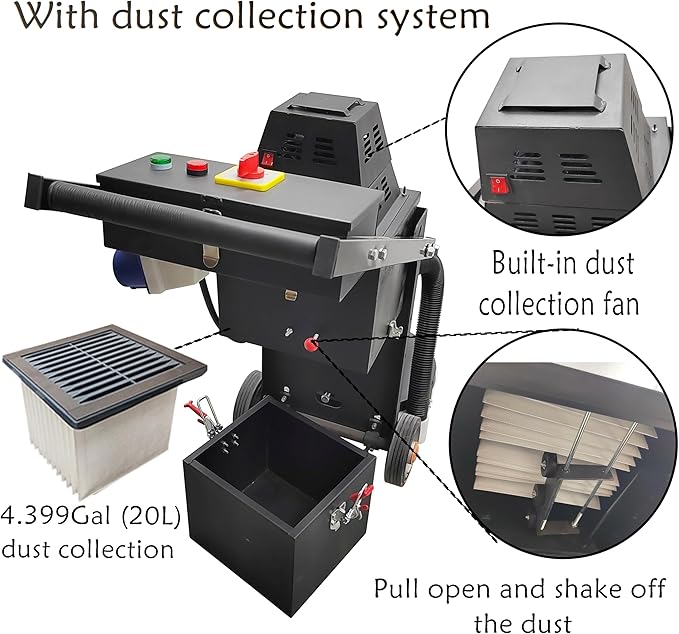 TECHTONGDA Concrete Floor Grinder Polisher 5 Head Grinding Base 14.9in Grinding Width with Built-in Dust Collection Fan for Construction Sites Industrial Workshops Garage 220v/4kW
