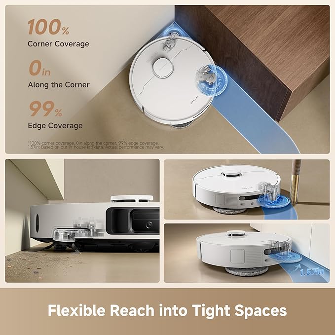DREAME L40 Ultra Gen 2 Robot Vacuum and Mop with 25,000Pa Suction, Extendable Side Brush and Mop, All-in-One Self-Emptying & Cleaning Dock, Voice & App Control, White