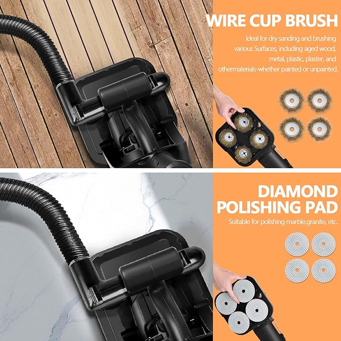 4-Head 3800W Concrete Floor Grinder with Extendable Rod, 4'' Concrete Floor Polisher with Dust Extraction Shroud, 6 Gears, 6000RPM Concreter Surface Planner for Grinding Concrete Cement Marble