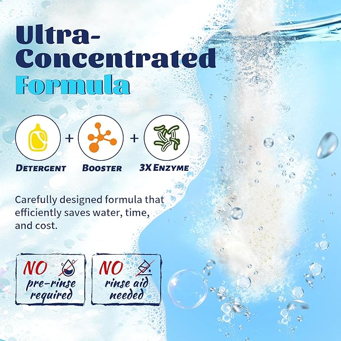 Dishwasher Detergent Powder + Booster, 90 Loads | Plastic-Free, Natural & Eco-Friendly Dishwasher Soap, Concentrated Plant-Based Enzymes - Cuts Grease & Grime, No Water Spots (Fragrance-Free)