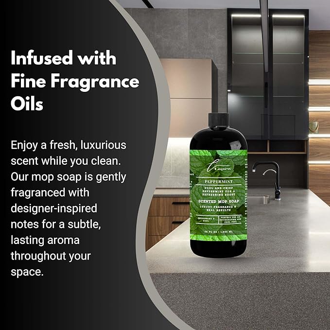 Luxury Floor Cleaner, Scented Mop Soap Concentrate | Hard Floor Cleaner for Tile, Vinyl, Laminate, LVP & Sealed Hardwood | Low-Foam, Streak-Free | 36 oz | Peppermint