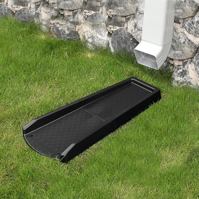 Rain Gutter Downspout Splash Block, Gutter Downspout Extensions for Water Drainage, 24" Gutter Splash Guards Downspout Extender, Fixable Down spout Drain Trays with PE Nails(3 Pack, Black)