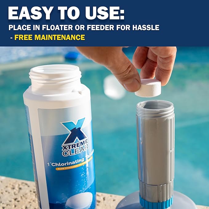 XtremeClear 1" Chlorine Tabs Swimming Pool Hot Tub & Spa Eliminate Bacteria & Algae Sanitizer Makes Water Clean & Crystal Clear Slow Dissolving 1.5lbs