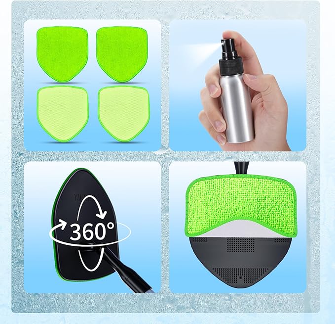 XINDELL Windshield Cleaning Tool, Interior & Inside Car Windshield Cleaner with Microfiber Pads, Extendable Handle & 360° Head, Streak-Free Glass Cleaning Kit for Cars Trucks