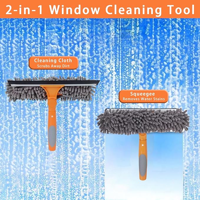12.5 FT Window Cleaning Kit with 10-Section Extension Pole, Silicone Squeegee, Window Washer & Gutter Cleaning Brush for High Windows, Glass, Cars & Gutters