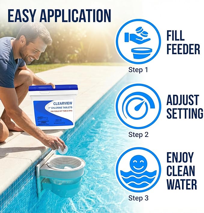 ClearView Chlorine Tablets 1 Inch 10 Lbs for Swimming Pools, 1" Chlorinating Tablets for Spa Hot Tub Chemicals Pool Chlorinating Sanitizer, Kills Bacteria Controls Algae