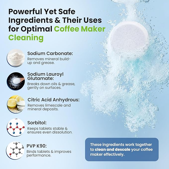 True Fresh Coffee Machine Cleaner & Descaler Tablets 25 Pack - Removes Limescale & Oils, Compatible with Keurig, Nespresso, Breville, Delonghi, Miele - for Espresso & Drip Makers, 1 Year Supply
