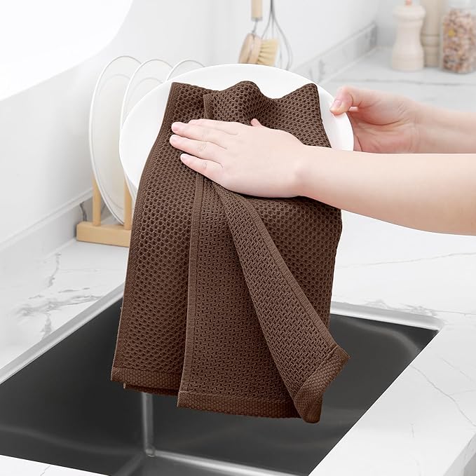 Homaxy 100% Cotton Waffle Weave Kitchen Dish Towels, Ultra Soft Absorbent Quick Drying Cleaning Towel, 13 x 28 Inches, 8-Pack, Coffee