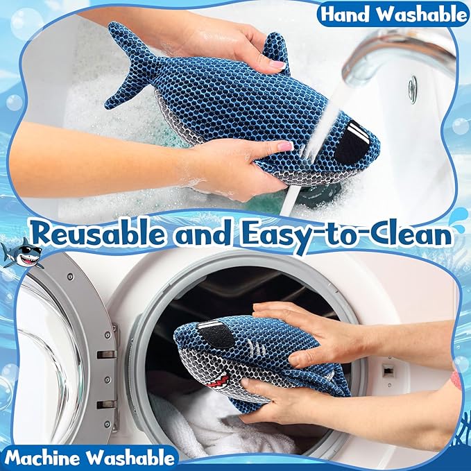 Shark Hot Tub Scum Absorber Reusable Washable Hot Tub Sponge Scum Absorber for Spa Hot Tub Oil Scum Absorber Spa Accessories for Adults (3 Pack, Tiger Shark)