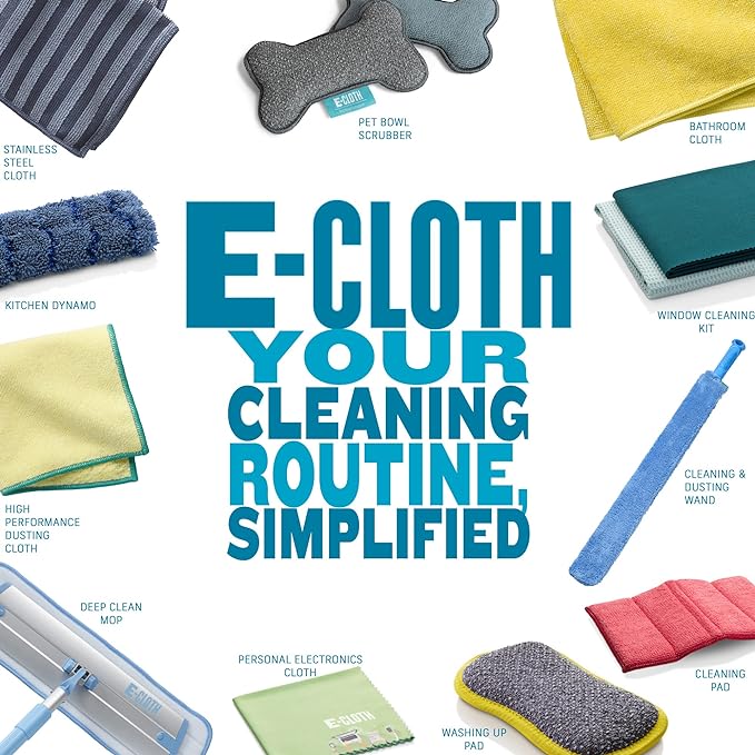 E-Cloth Microfiber Cloth, World's Leading Premium Microfiber Cleaning Cloth, Twice as Durable as Competition, 1 Year Guarantee, Ideal for Kitchen, Countertops, Sinks, and Bathrooms, Blue, 8 Pack