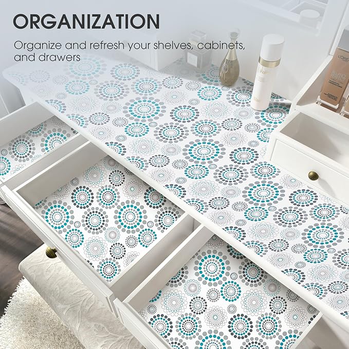 Drawer and Shelf Liner, Non-Slip Kitchen Cabinet Liners Non-Adhesive Thick Strong Grip Waterproof Washable Mats Protect Dresser Shelves Cupboard Bathroom Cabinets, Spiral, 24 in X 20 FT