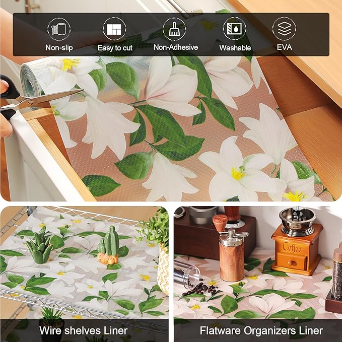 Cooyes Shelf Liner – Premium Non-Adhesive Cabinet & Drawer Liner for Kitchen – Waterproof Shelf Paper with Modern Pattern – Durable EVA Cabinet Mat – Easy to Cut （24" W x 360" L）