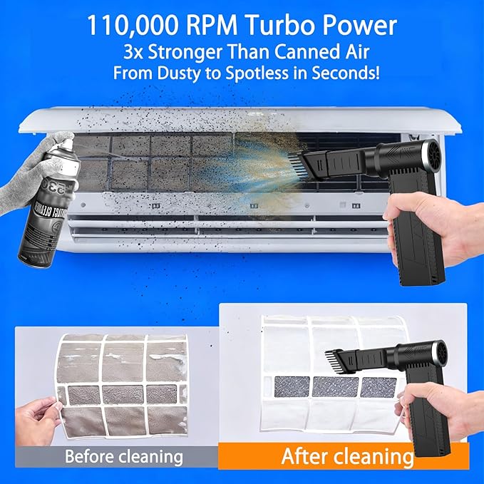 Electric Compressed Air Duster -120000RPM Super Power Cordless Air Duster, Rechargeable Brushless Motor Durable Blower, 4-Gear Adjustable Dust Blower for Computer,PC,Keyboard Charging