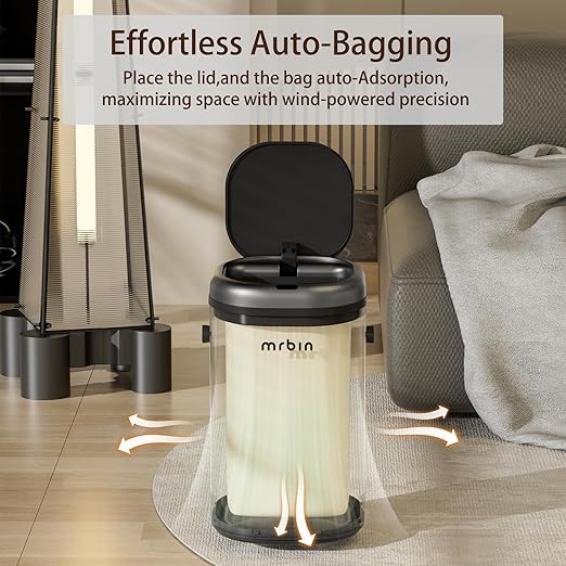 MRBIN Stainless Steel Adsorption Motion Sensor Trash Can Removable, 18L / 4.8gal Automatic Absorbing Bag Lidded Garbage Bin with Wheels, Waste Basket for Kitchen, Bathroom, Eclipse Grey
