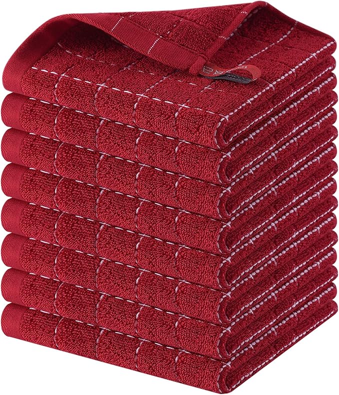 Homaxy 100% Cotton Terry Kitchen Dish Cloths, Ultra Soft and Absorbent Dish Towels for Kitchen, Suitable for Drying and Washing Dishes, 8 Pack, 12 x 12 Inches, Brick Red