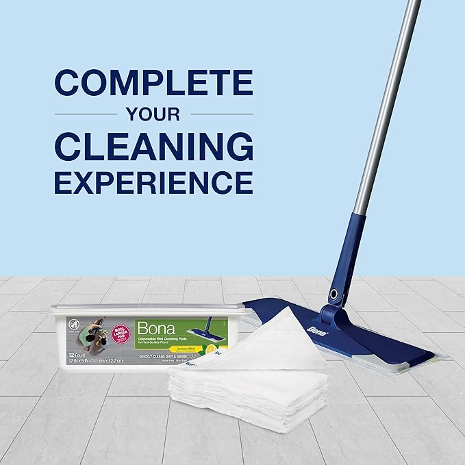 Bona® Disposable Wet Cleaning Pads for Hard-Surface Floors,Lemon Mint Scent,12 Count (Pack of 6)