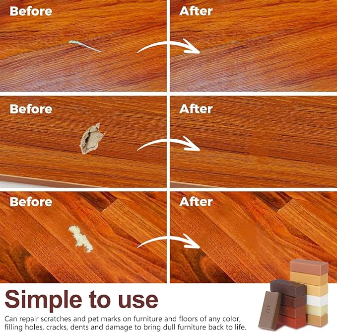 1set Laminate Floor Scratch Repair Wax Kit Colors for Wood Floor Furniture and Countertop Damage Quick Melt and Fill for Cracks and Scratches