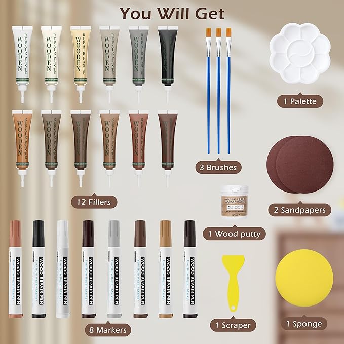 Oriflame Wood Furniture Repair Kit: 12-Color Filler and 8-Color Markers - Wood Touch Up for Scratches/Cracks/Holes/Stains in Floors/Table/Cabinets(Hardwood/Laminate)