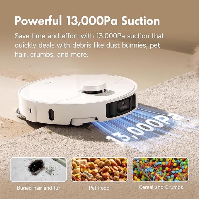 Mova P10 Pro Ultra Robot Vacuum and Mop 13,000Pa Suction, 140°F Hot Water Auto Mop Washing & Drying, Dual Spinning Extenable Mop,10.5mm Lifting for Carpet, 360°Obstacle Avoidance, App Control
