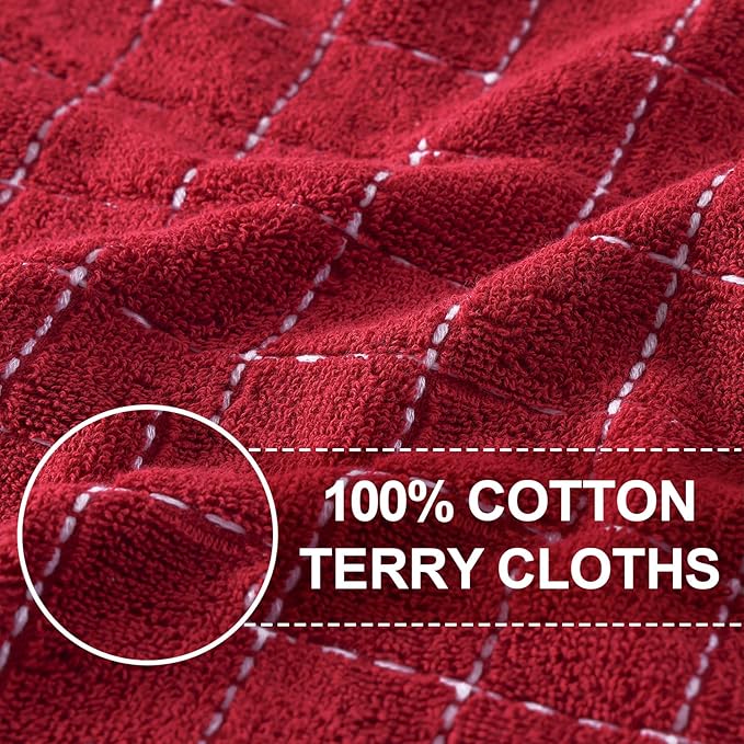 Homaxy 100% Cotton Terry Kitchen Towels(Brick Red, 13 x 28 inches), Checkered Designed, Soft and Super Absorbent Dish Towels, 12 Pack