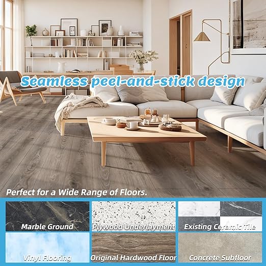 Art3d 15 Sq.ft Peel and Stick Floor Tiles, 10Pcs Luxury Vinyl Plank Flooring Wood Look, 36" × 6" Adhesive and Waterproof Tile Sticker for Bedroom, Living Room, Kitchen, Teak