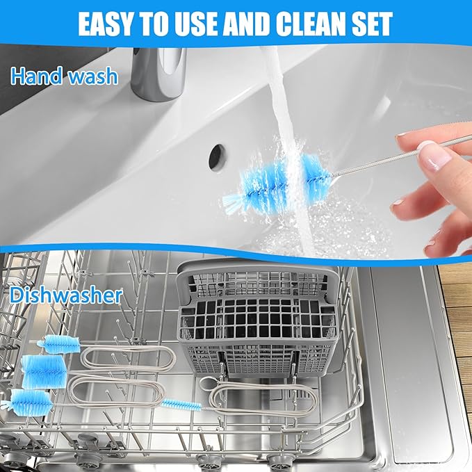 Drain Tube Cleaning Brush, Dryer Vent Cleaner, Long Pipe Brushes for A Sink, Flexible Wire Shower Drain Brush Tool,Suitable for Kitchen Sink and Plumbing Cleaning (Blue)