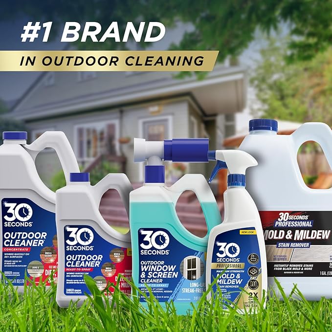 30 SECONDS Outdoor Window & Screen Concentrated Cleaner for Glass, Patio Doors, Fiberglass, Furniture - No Screen Removal Required, Spray & Rinse - Hose End Spray Attachment (2 PACK)