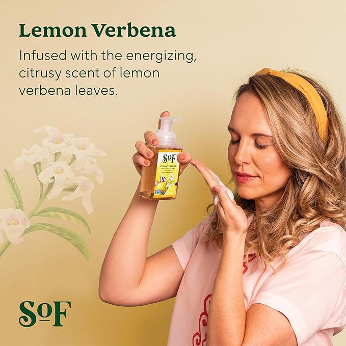 SoF Hydrating Foaming Hand Wash - With Organic Agave Nectar & Coconut Oil- Vegan & Non GMO- Free From Phthalates, Sulfates & Parabens- Lemon Verbena - 8 oz Bottle 3 Pack