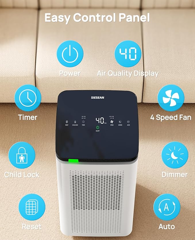 Air Purifiers for Home Large Rooms up to 3500 Ft², True HEPA 0.1 Micron 99.97% Filtration with Carbon Filter, 235 CFM CADR, Removes Allergens, Pet Odor, Smoke, VOCs, 30dB Sleep Mode, PM2.5 Display