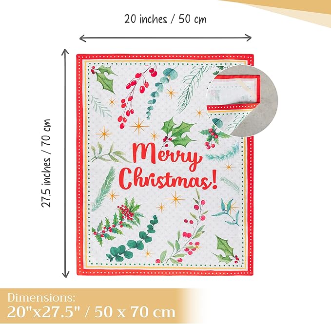 Maison d' Hermine Kitchen Towels Set of 3 100% Cotton 20" x 27.5" Reusable Cloth Tea Dish Towels Absorbent with Hanging Loop for Kitchen Thanksgiving Christmas Decorations (Poinsettia Christmas)