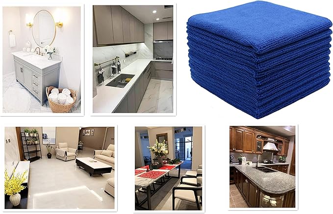 Microfiber Dish Cloths Fast Drying Kitchen Cleaning Cloth Dish Rags Dust Cloths Ultra Absorbent Lint Free Washcloths 12inch x 12inch 10 Pack Dark Blue