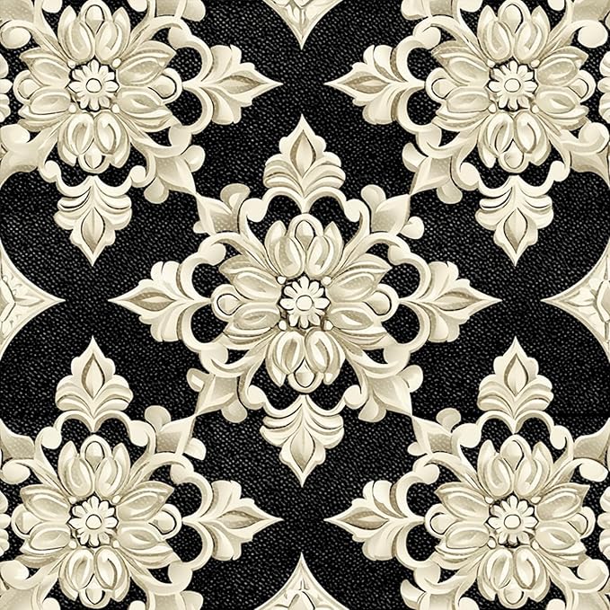 10PCS 12x12 Inch Baroque Floral Peel and Stick Floor Tiles Removable Self Adhesive Vinyl Flooring Stickers for Bathroom Living Room Bedroom Home Decor