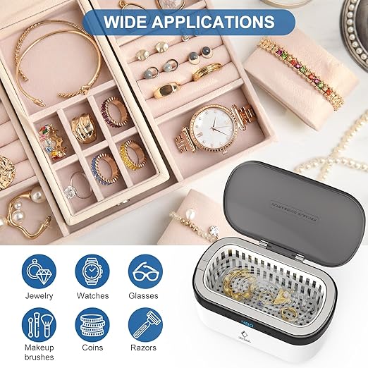 Life Basis Ultrasonic Jewelry Cleaner – Portable 500ML Sonic Cleaning Machine with 42kHz Deep Cleaning, 5 Timer Settings, Stainless Steel Tank, for Rings, Eyeglasses, Watch Straps, Coins, Dentures