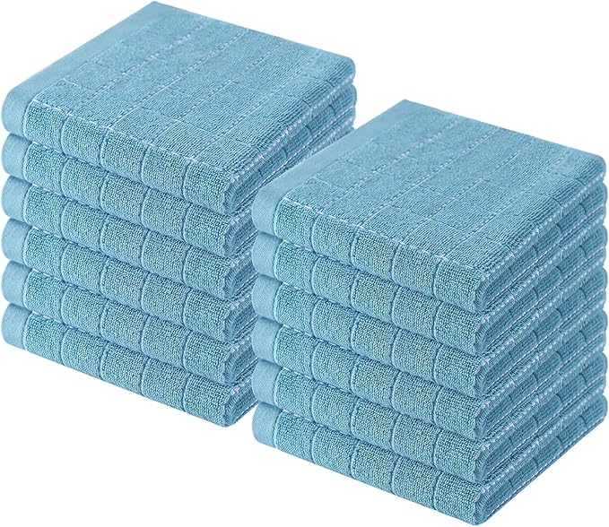 Homaxy 100% Cotton Terry Kitchen Dish Cloths, Ultra Soft and Absorbent Dish Towels for Kitchen, Suitable for Drying and Washing Dishes, 12 Pack, 12 x 12 Inches, Lake Blue