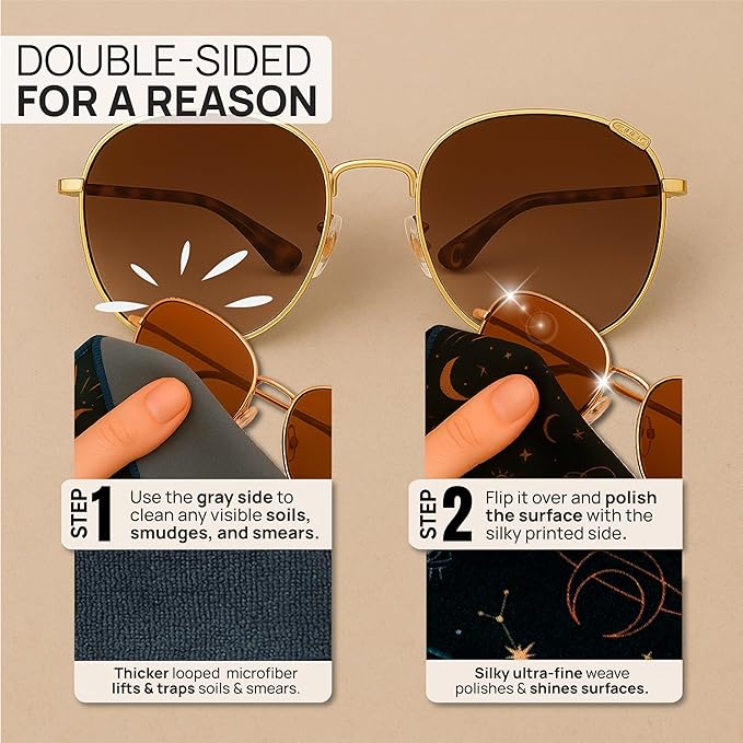 Quick Cloth Microfiber Glasses Cleaning Cloths – 5x7, Astrology, 2 Pack with Case | Double-Sided Lens Cleaner for Eyeglasses, Camera, Screens & Glass | Reusable Microfiber Glass Polishing Cloths